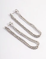 Rhodium Mini Cupchain Double Drop Earrings