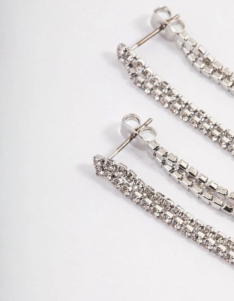 Rhodium Mini Cupchain Double Drop Earrings