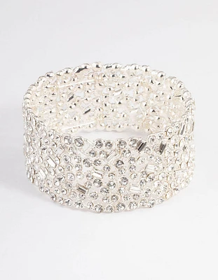 Silver Embellished Stone Stretch Bracelet