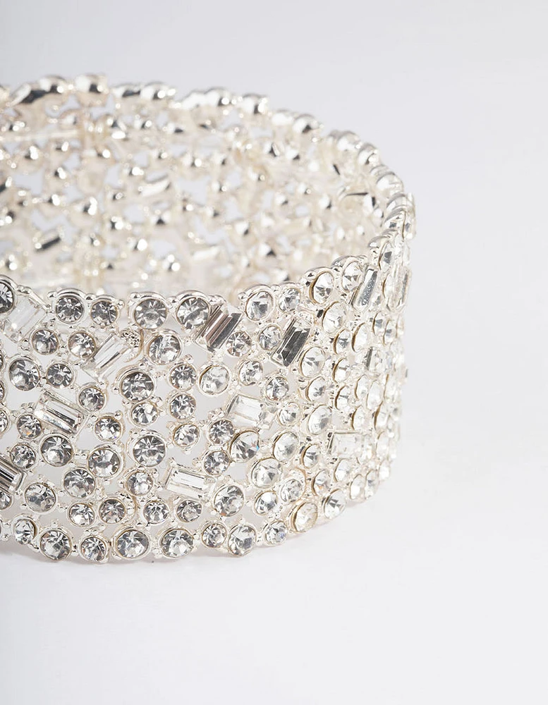 Silver Embellished Stone Stretch Bracelet