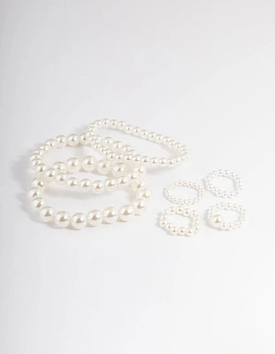 Acrylic Mixed Pearl Bracelet & Ring Set