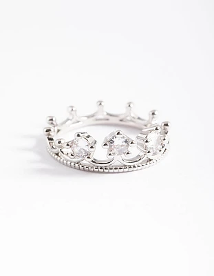 Silver Cubic Zirconia Crown Ring