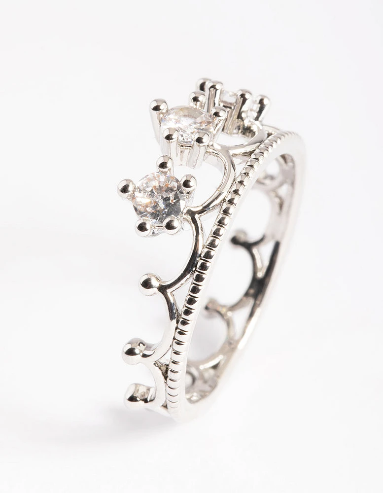 Silver Cubic Zirconia Crown Ring