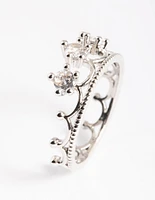 Silver Cubic Zirconia Crown Ring