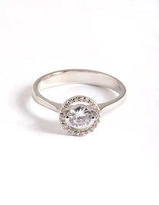 Silver Cubic Zirconia Centre Stone with Halo Ring