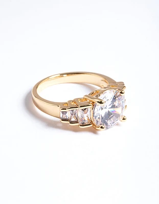 Gold Plated Cubic Zirconia Large Solitare Ring