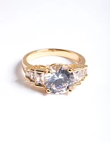 Gold Plated Cubic Zirconia Large Solitare Ring