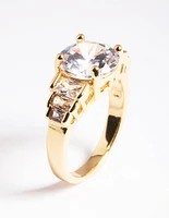 Gold Plated Cubic Zirconia Large Solitare Ring