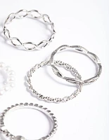 Silver Pearl & Twist Ring 5-Pack