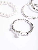 Silver Pearl & Twist Ring 5-Pack