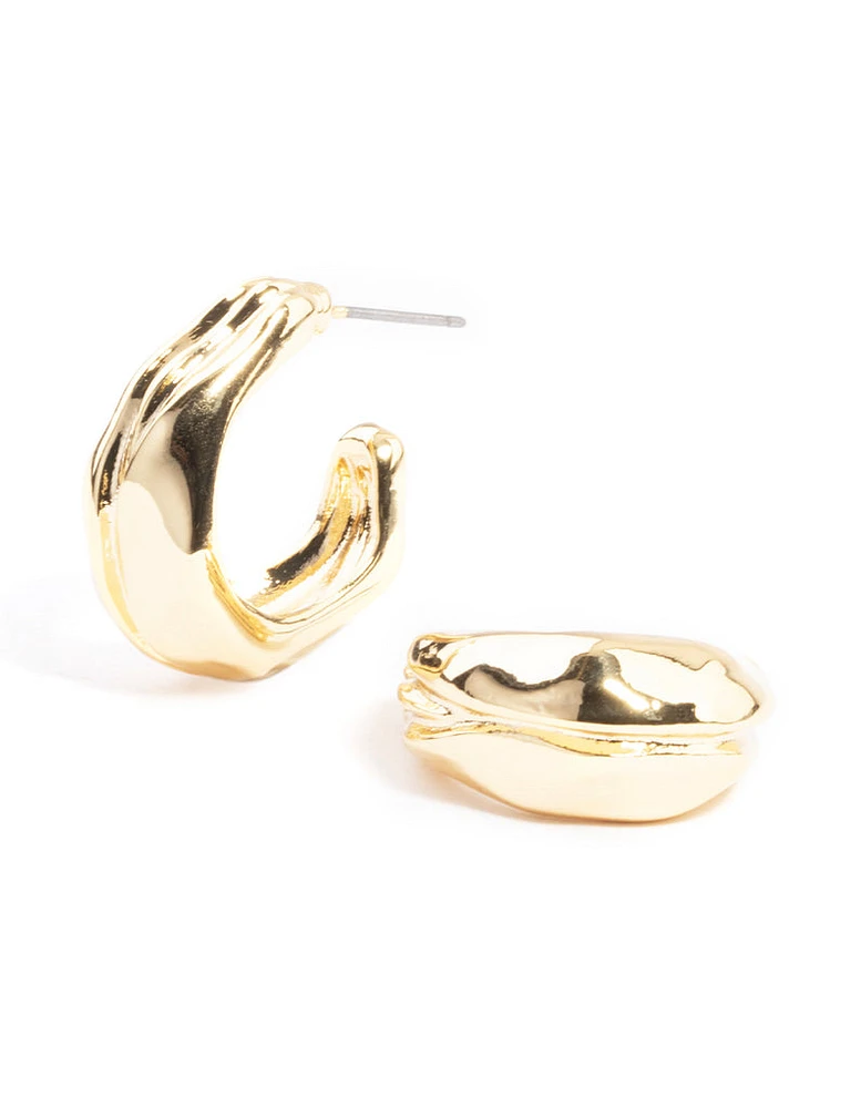 Gold Plated Medium Molten Hoop Earrings