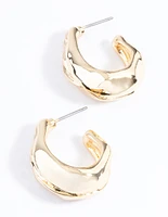 Gold Plated Medium Molten Hoop Earrings