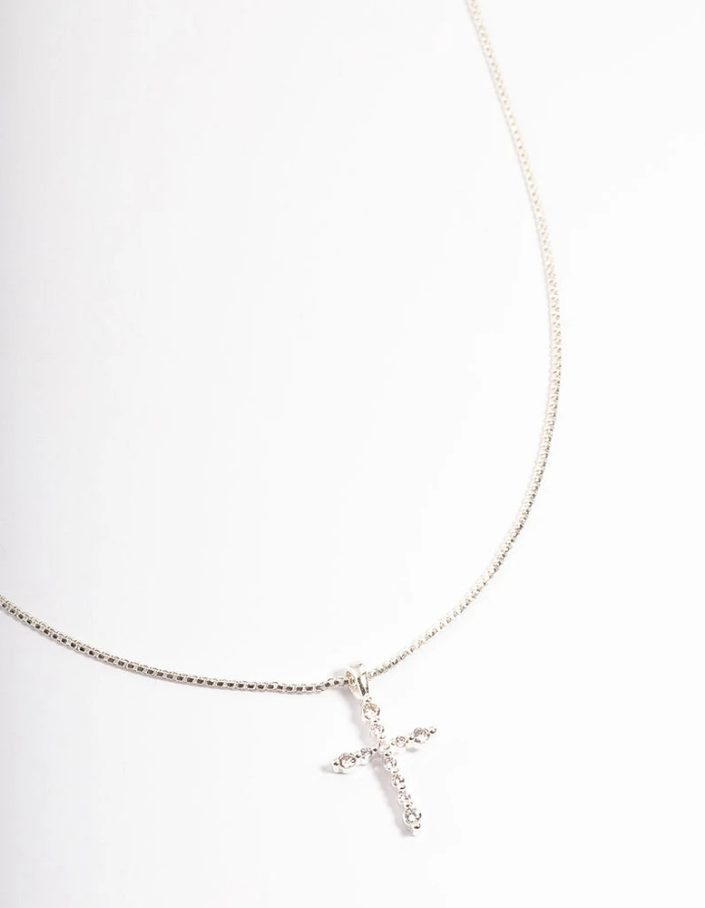 Silver Plated Cross Box Chain Necklace