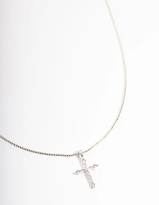 Silver Plated Cross Box Chain Necklace