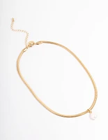 Gold Plated Snake Chain Freshwater Pearl Drop Necklace