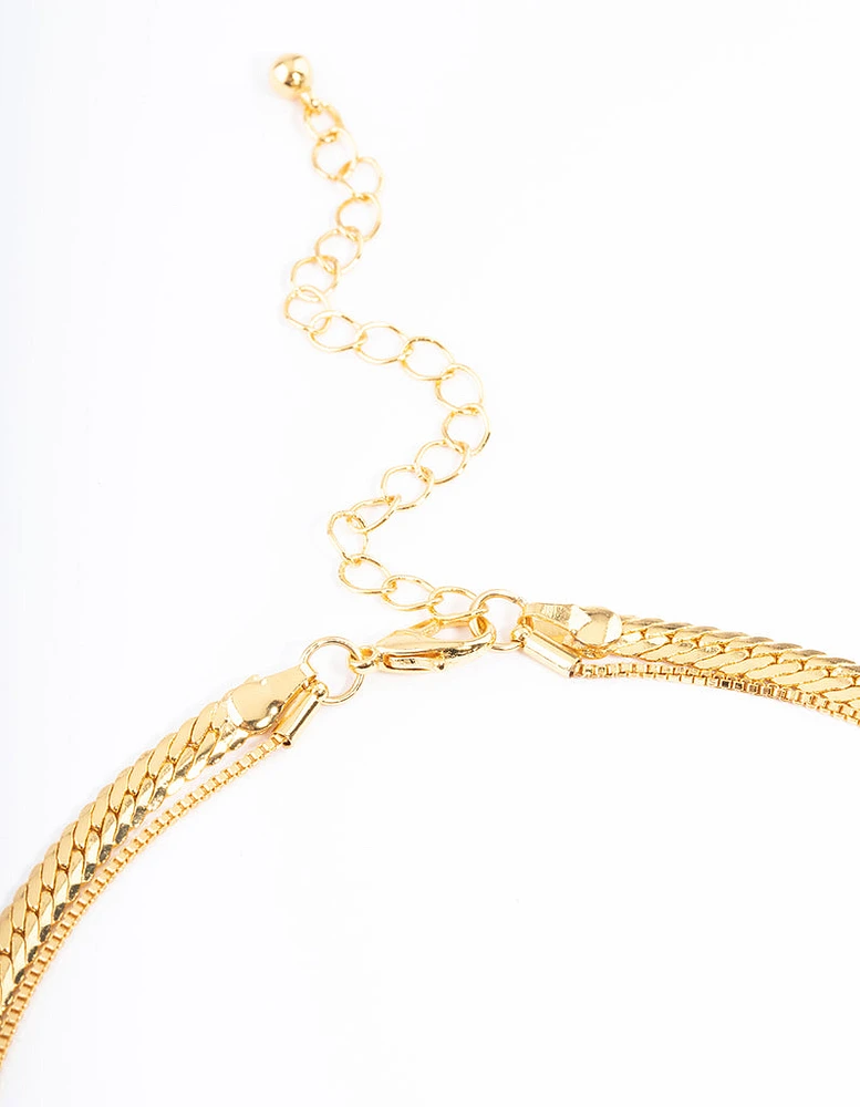 Gold Plated Small & Medium Mix Chain Two Layered Necklace