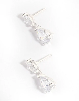Sterling Silver Cubic Zirconia Marquise & Pear Drop Earrings