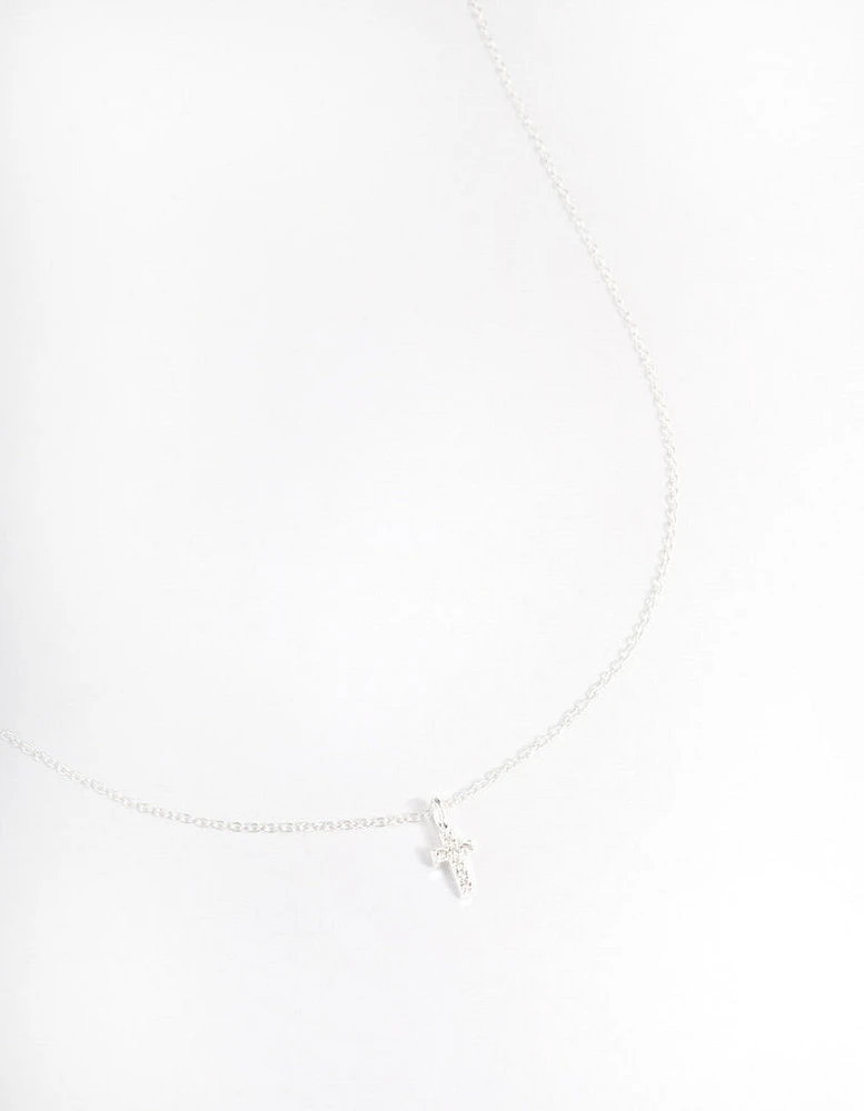 Sterling Silver Cubic Zirconia Small Cross Necklace