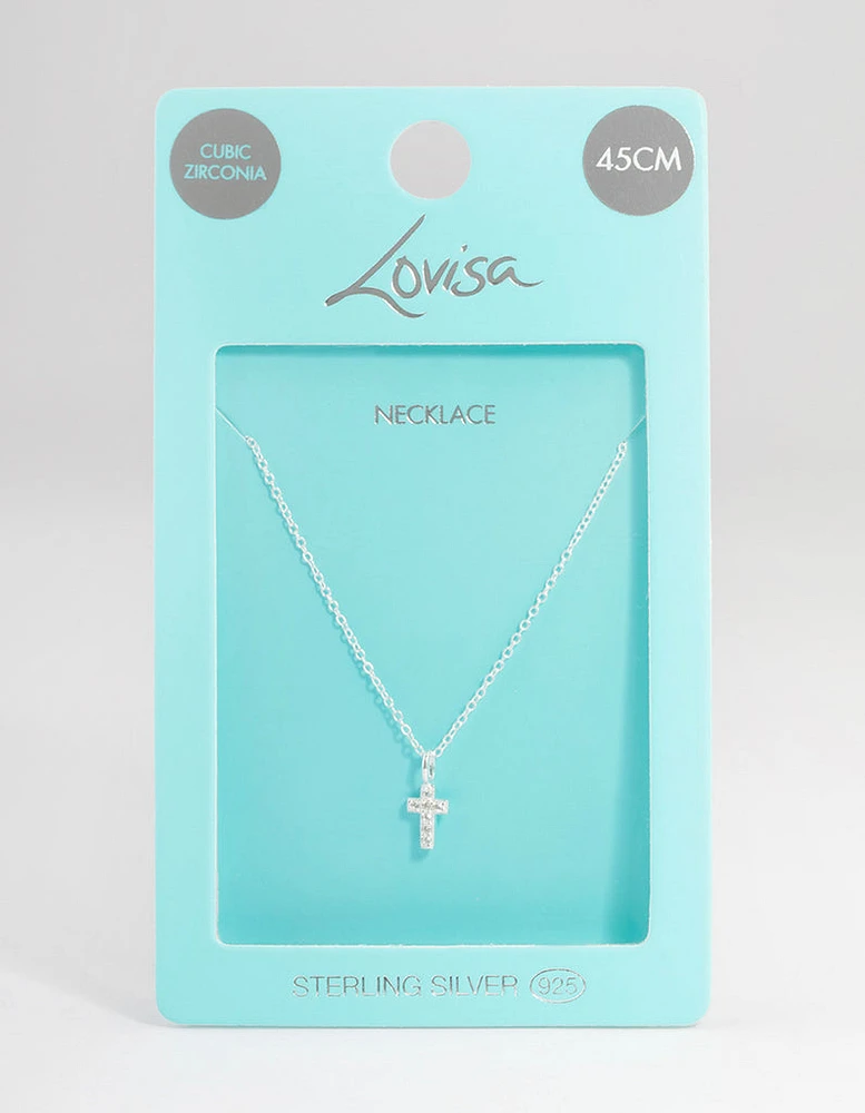 Sterling Silver Cubic Zirconia Small Cross Necklace