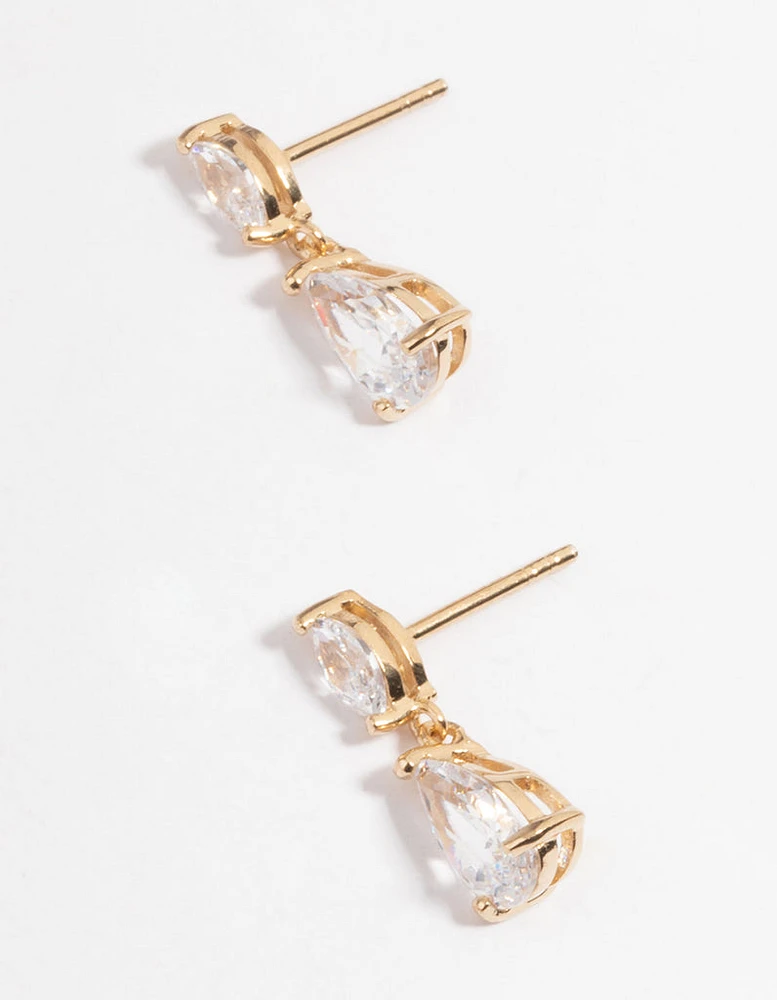 Gold Plated Sterling Silver Cubic Zirconia Marquise Drop Earrings