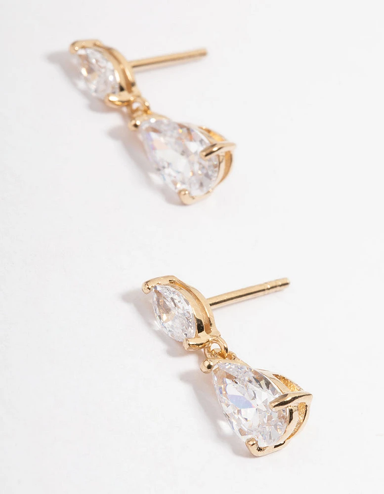 Gold Plated Sterling Silver Cubic Zirconia Marquise Drop Earrings