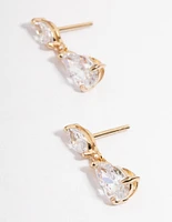 Gold Plated Sterling Silver Cubic Zirconia Marquise Drop Earrings