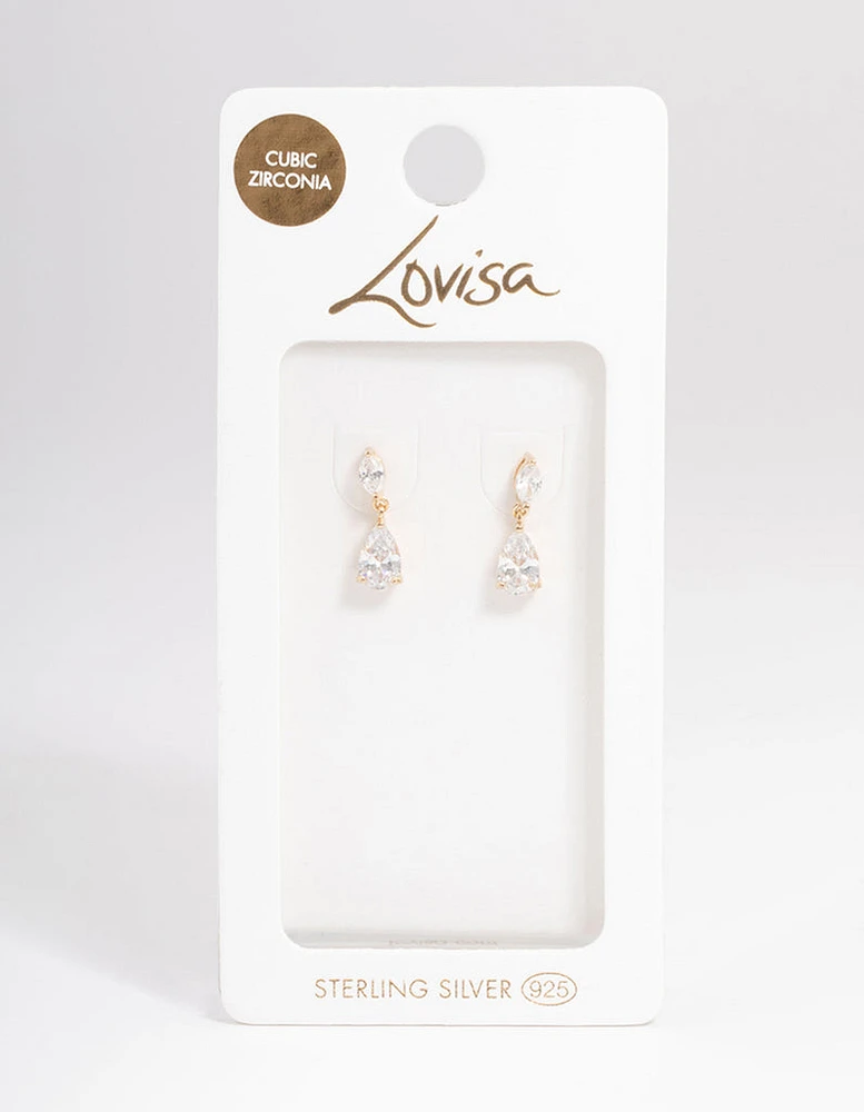 Gold Plated Sterling Silver Cubic Zirconia Marquise Drop Earrings