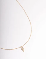 Gold Plated Sterling Silver Cubic Zirconia Small Cross Necklace