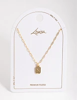 Letter N Gold Plated Rectangle Pendant Initial Necklace