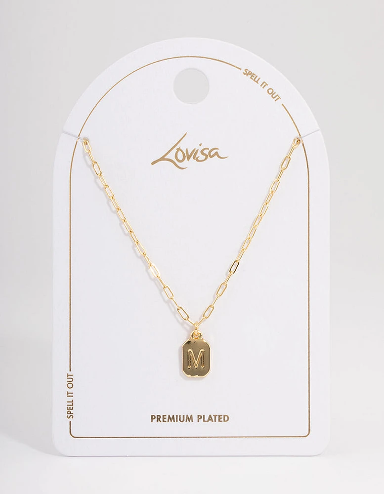 Letter Gold Plated Rectangle Pendant Initial Necklace