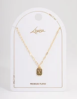 Letter Gold Plated Rectangle Pendant Initial Necklace