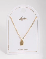 Letter J Gold Plated Rectangle Pendant Initial Necklace