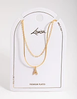 Letter A Gold Plated Layered Initial Diamante Necklace