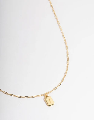 Letter 'T' Gold Plated Rectangle Pendant Initial Necklace