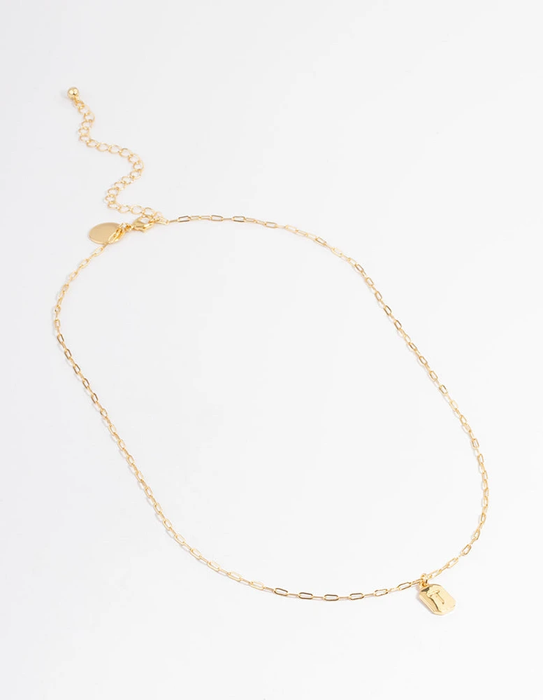 Letter 'T' Gold Plated Rectangle Pendant Initial Necklace