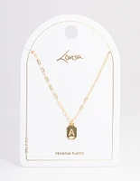 Letter A Gold Plated Rectangle Pendant Initial Necklace