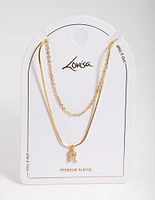 Letter R Gold Plated Layered Diamante Initial Necklace