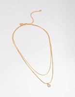 Letter O Gold Plated Layered Diamante Initial Necklace