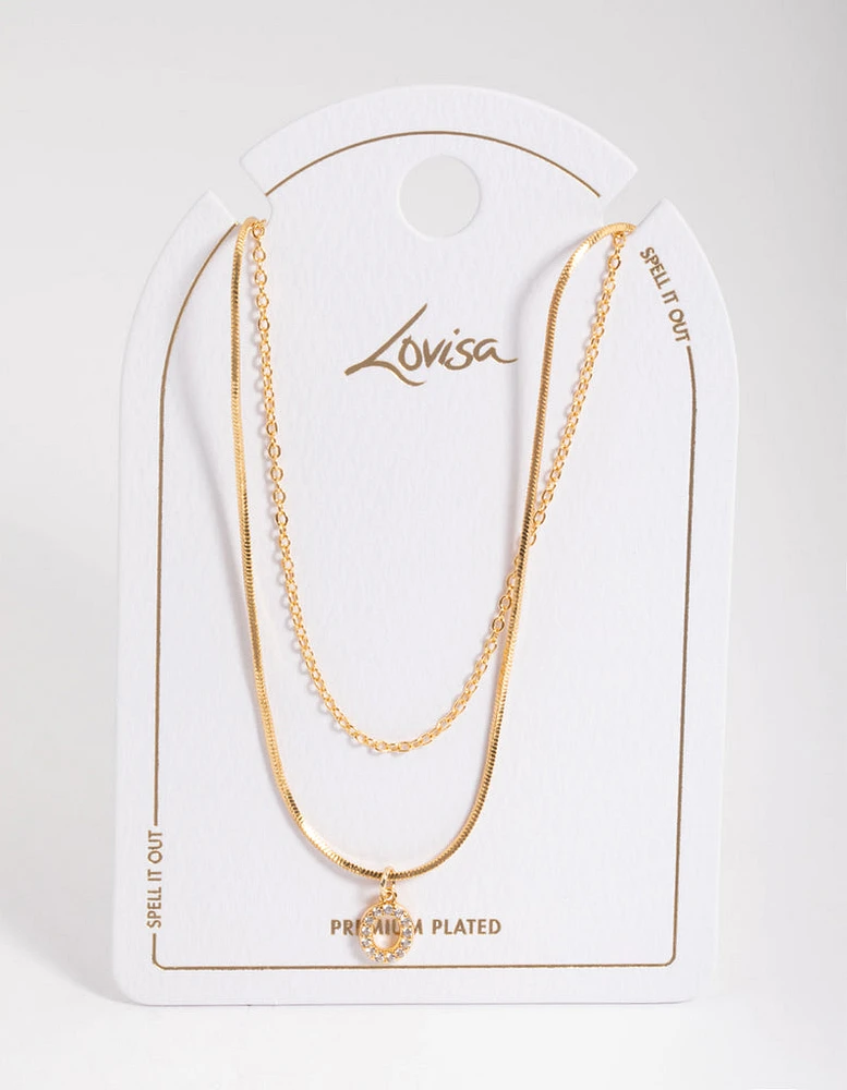 Letter O Gold Plated Layered Diamante Initial Necklace