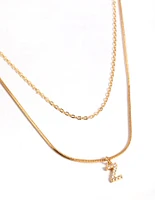 Letter Z Gold Plated Layered Diamante Initial Necklace