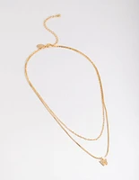 Letter W Gold Plated Layered Diamante Initial Necklace