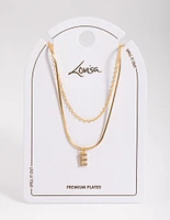 Letter E Gold Plated Layered Diamante Initial Necklace