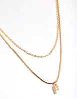 Letter F Gold Plated Layered Diamante Initial Necklace