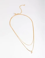Letter F Gold Plated Layered Diamante Initial Necklace