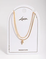 Letter F Gold Plated Layered Diamante Initial Necklace