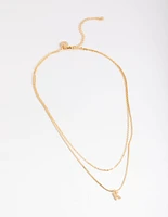 Letter K Gold Plated Layered Diamante Initial Necklace