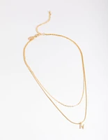 Letter H Gold Plated Layered Diamante Initial Necklace