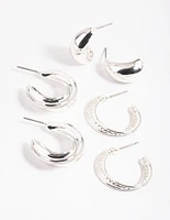 Silver Mixed Textured Thick Earrings Pack