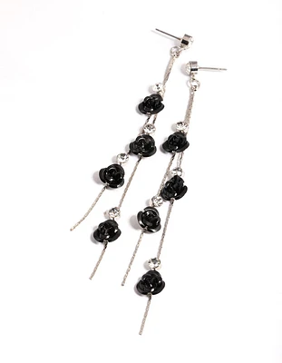 Rhodium Calming Rose Drop Earrings