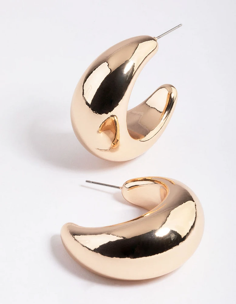 Gold Thick Puff Hoop Earrings